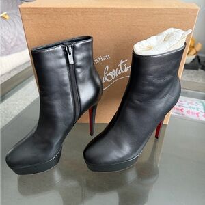 Christian Louboutin Black Leather Platform Ankle Boots with Red Soles